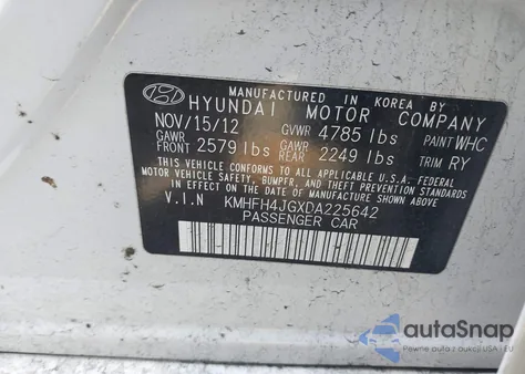 2013 Hyundai Azera from USA, damaged, VIN KMHFH4JGXDA225642